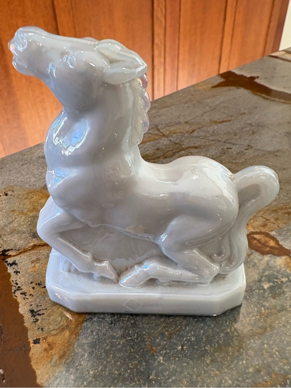 Vintage BOYD White Opalescent Joey the Horse Art Glass.